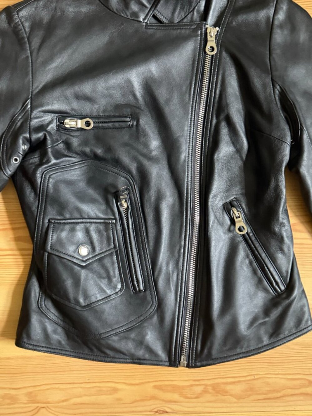 Leather Jacket 100% Lambskin Black Moto Biker Zip Uniquism New York Small - Picture 4 of 15